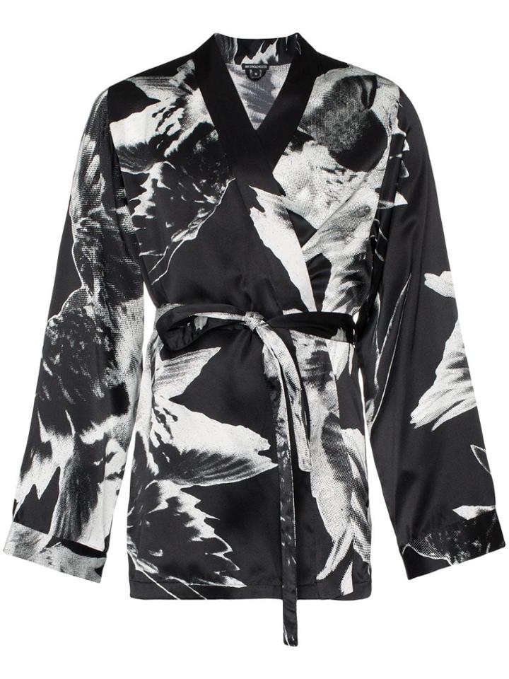 Ann Demeulemeester Floral Print Belted Silk Kimono Jacket - Black