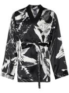 Ann Demeulemeester Floral Print Belted Silk Kimono Jacket - Black
