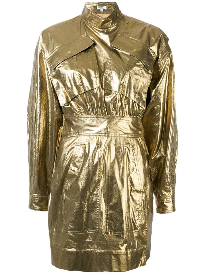 Kenzo - Metallic Military Dress - Women - Cotton - 38, Nude/neutrals, Cotton
