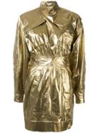 Kenzo - Metallic Military Dress - Women - Cotton - 38, Nude/neutrals, Cotton