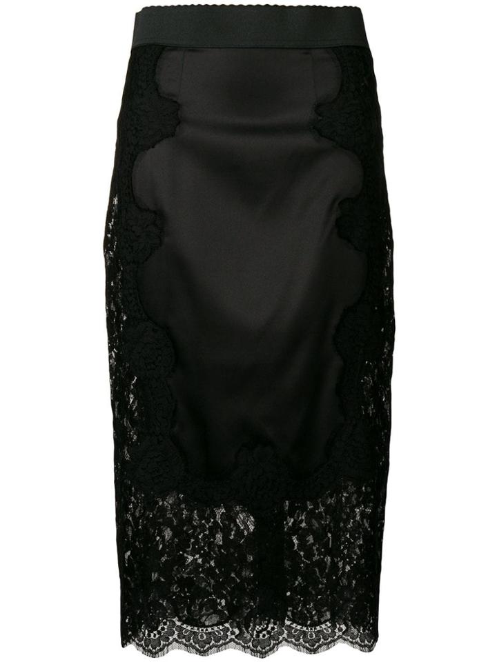 Dolce & Gabbana Lace Panelled Straight Skirt - Black