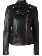 Versace Classic Biker Jacket, Women's, Size: 46, Black, Lamb Skin/rayon/spandex/elastane