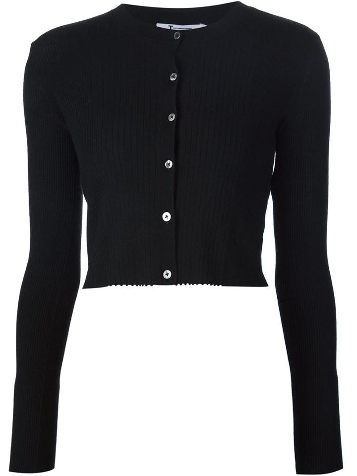 T By Alexander Wang Cropped Cardigan, Women's, Size: Medium, Black, Merino