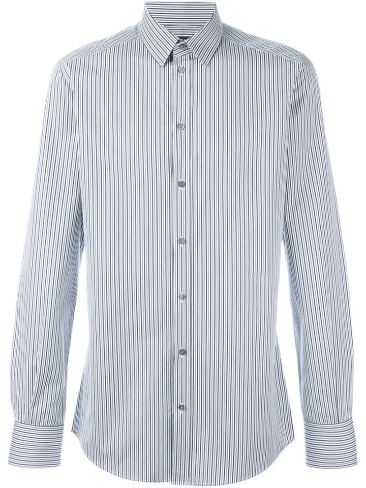 Dolce & Gabbana Striped Shirt, Men's, Size: 42, White, Cotton