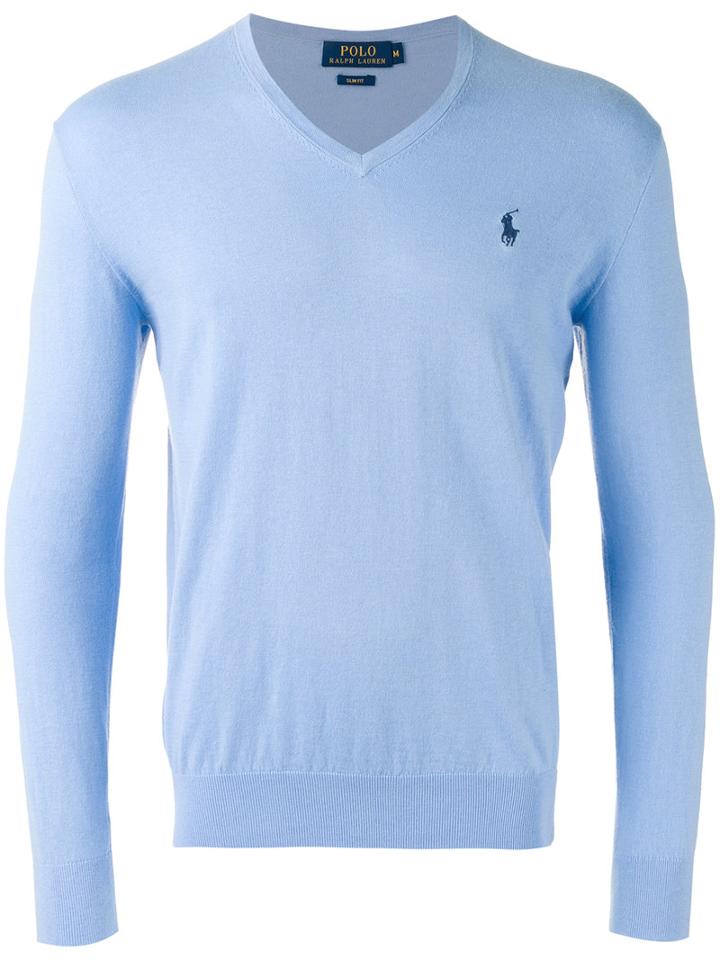 Polo Ralph Lauren Embroidered Logo Jumper, Men's, Size: Medium, Blue, Cotton/cashmere
