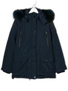 Diadora Junior Teen Faux Fur Trim Hooded Coat - Blue
