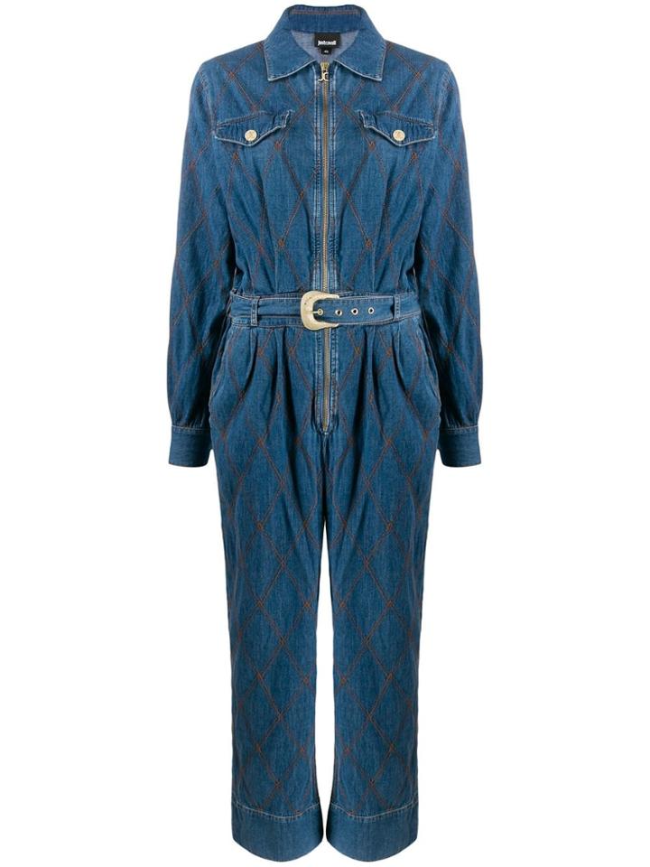 Just Cavalli Belted Denim Jumpsuit - Blue