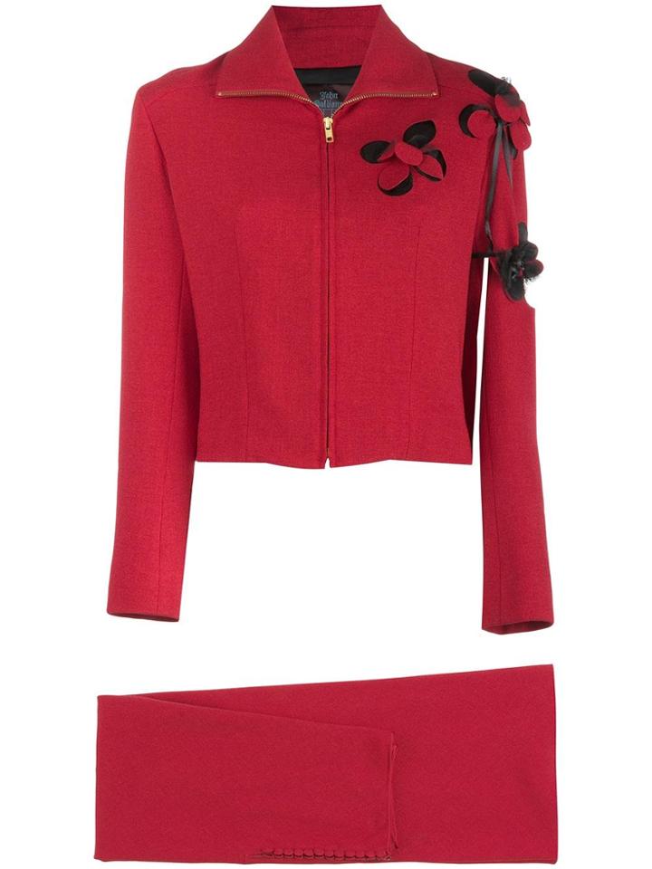 John Galliano Vintage Cut Out Flower Suit - Red