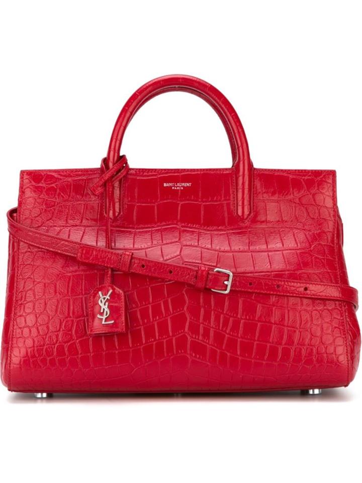 Saint Laurent Small Rive Gauche Tote, Women's, Red, Calf Leather