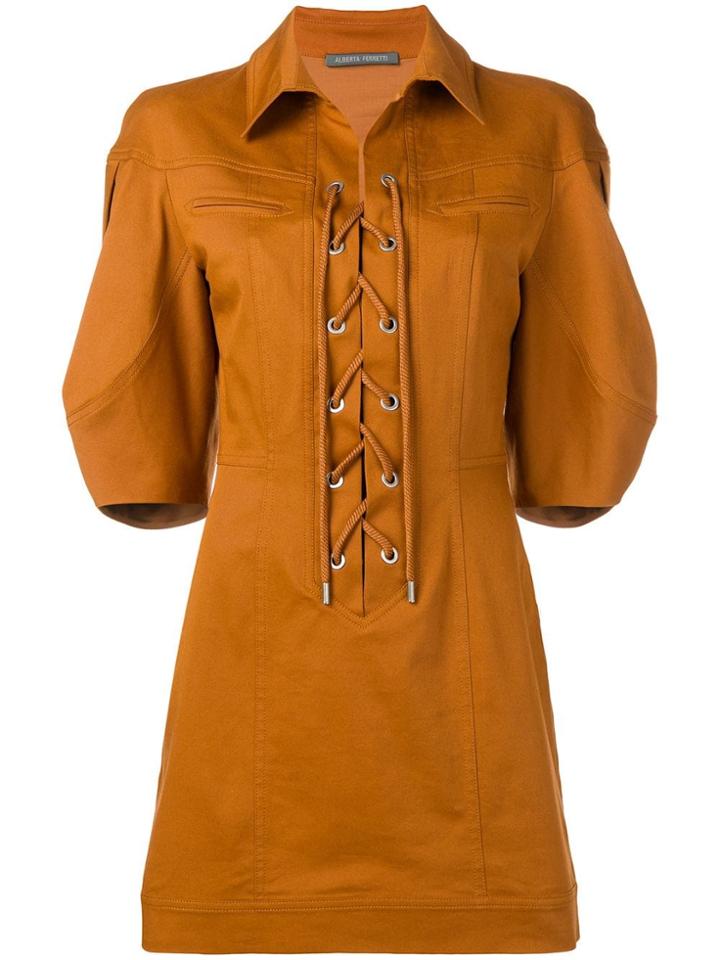 Alberta Ferretti Gabardine Dress With Laces - Brown