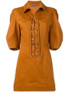 Alberta Ferretti Gabardine Dress With Laces - Brown