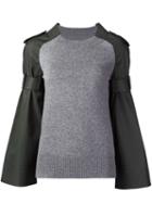 Sacai Contrast Sleeve Top, Women's, Size: 3, Grey, Cotton/wool