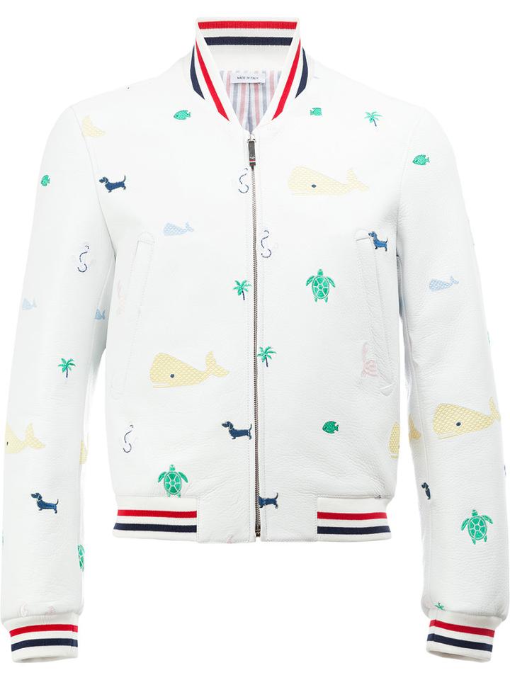 Thom Browne Animal Print Bomber Jacket, Men's, Size: 4, White, Cupro/polyurethane/nylon/deer Skin