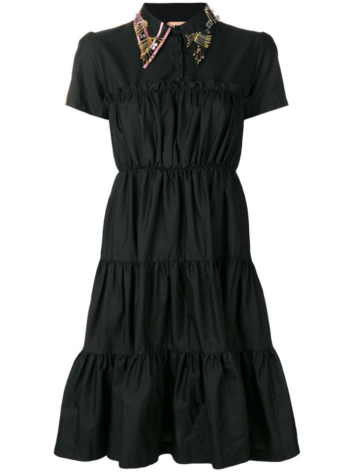 No21 Embellished Collar Flared Dress - Black