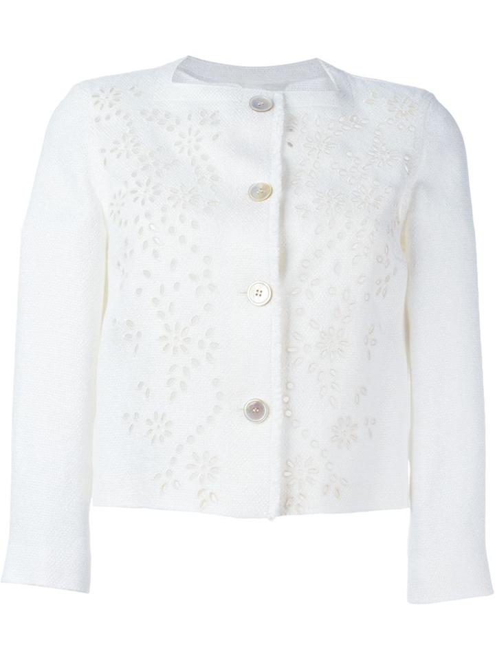 Ermanno Scervino Broderie Anglaise Jacket, Women's, Size: 46, White, Polyamide/linen/flax