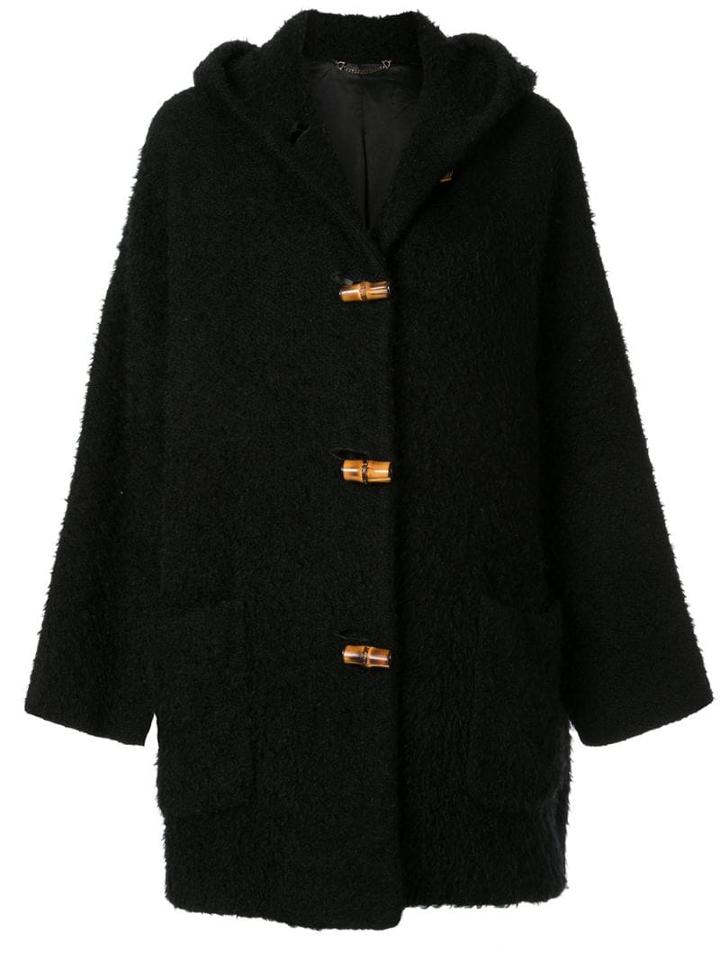 Gucci Pre-owned Bamboo Line Textured Hooded Coat - Black
