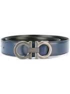 Salvatore Ferragamo Double Gancio Buckle Belt, Men's, Size: 115, Blue, Calf Leather