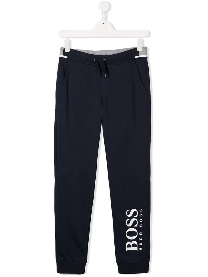 Boss Kids Teen Logo Print Track Pants - Blue