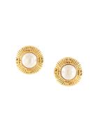 Chanel Pre-owned Faux-pearl Cc Button Earrings - Gold