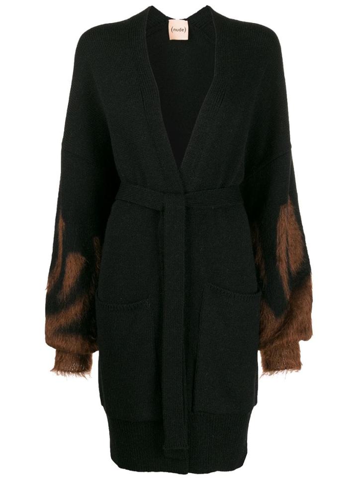 Nude Contrast Sleeve Detail Cardigan - Black