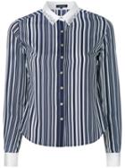 Loveless - Embellished Collar Striped Shirt - Women - Polyester - 34, Blue, Polyester