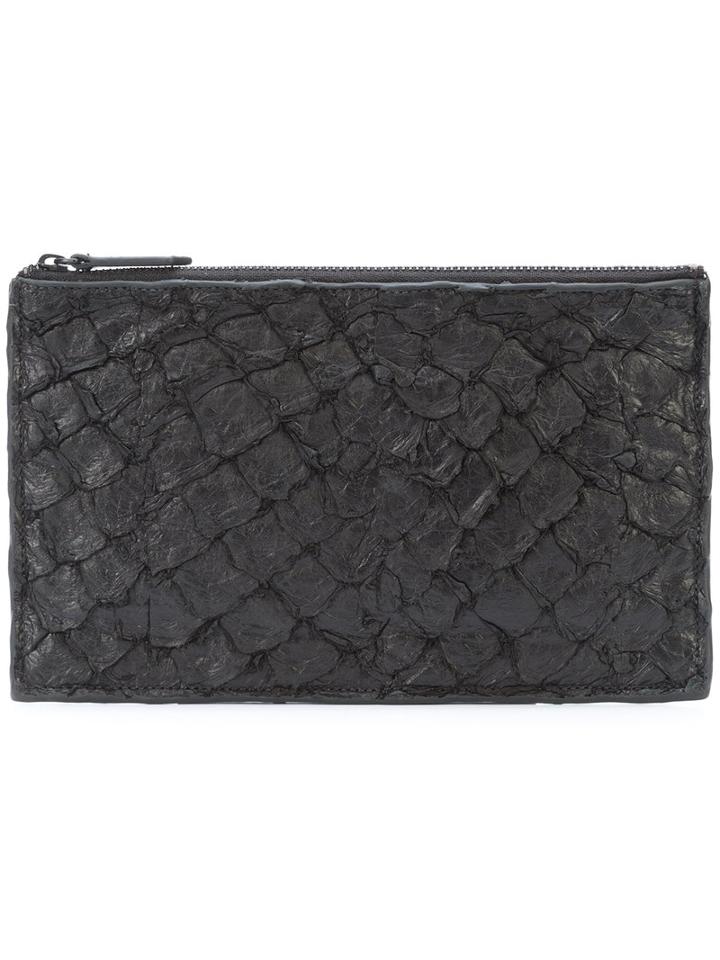 Osklen - Igapa Clutch - Unisex - Calf Leather/pirarucu Skin - One Size, Black, Calf Leather/pirarucu Skin