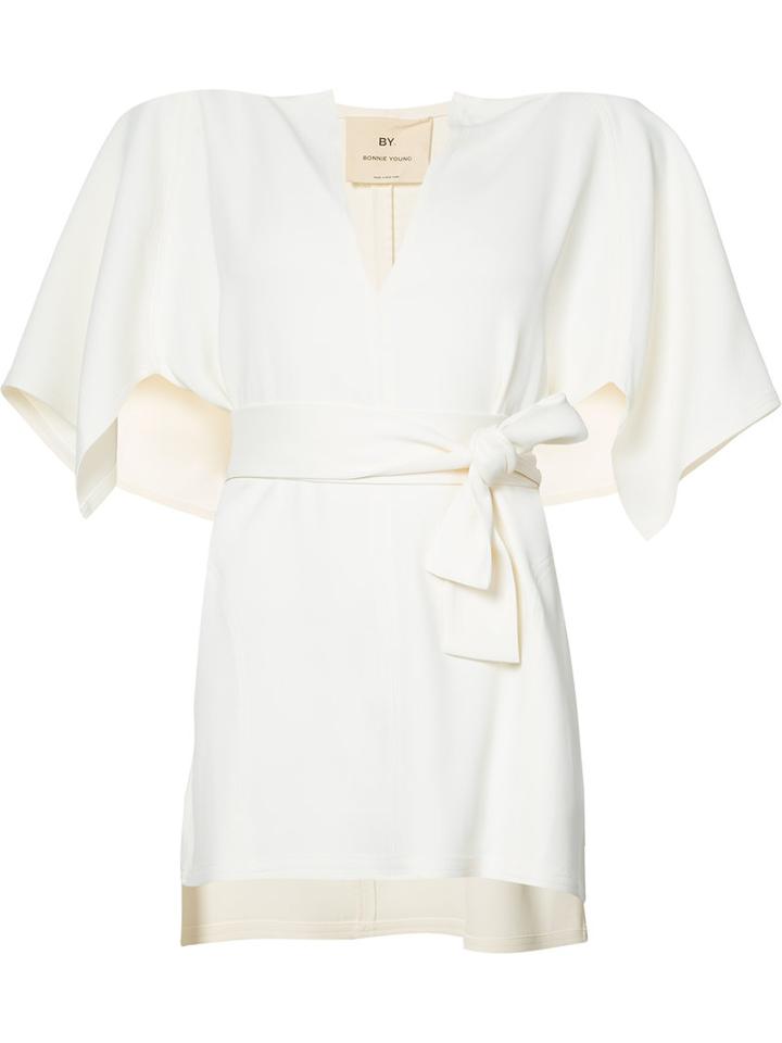 By. Bonnie Young - Front Slit Belted Blouse - Women - Polyester - S, White, Polyester