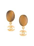 Chanel Vintage Stone Cc Drop Earrings - Metallic