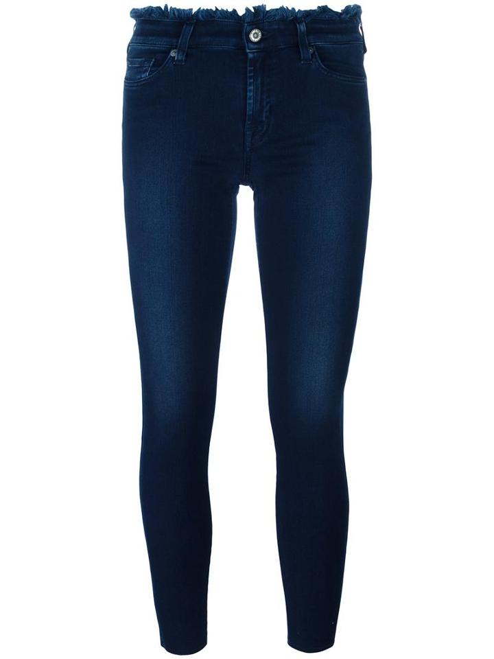 Frayed Trim Skinny Jeans, Women's, Size: 25, Blue, Cotton/polyester/spandex/elastane/viscose, 7 For All Mankind