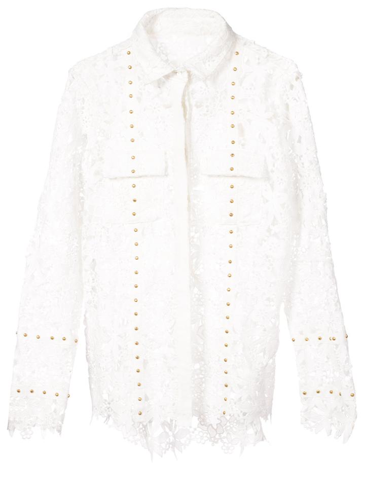 Nicole Miller Lace Boyfriend Shirt - White