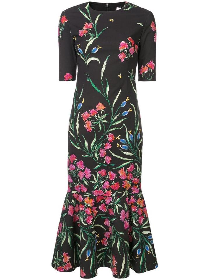 Carolina Herrera Floral Embellished Trumpet Dress - Black