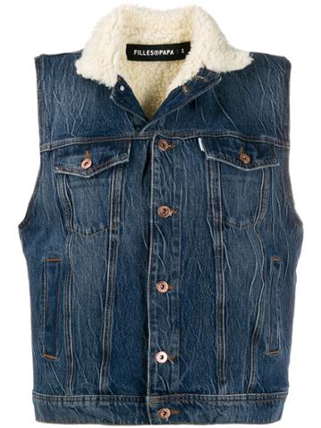 Filles A Papa Printed Denim Gilet - Blue