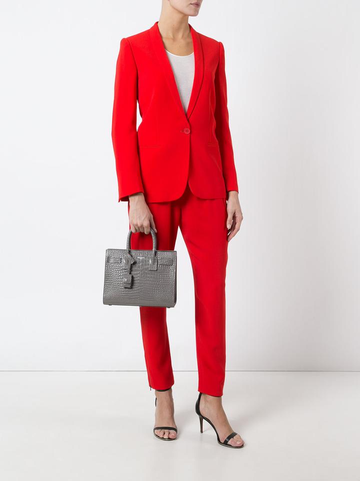 Saint Laurent Tag Detail Tote Bag, Women's, Grey, Leather