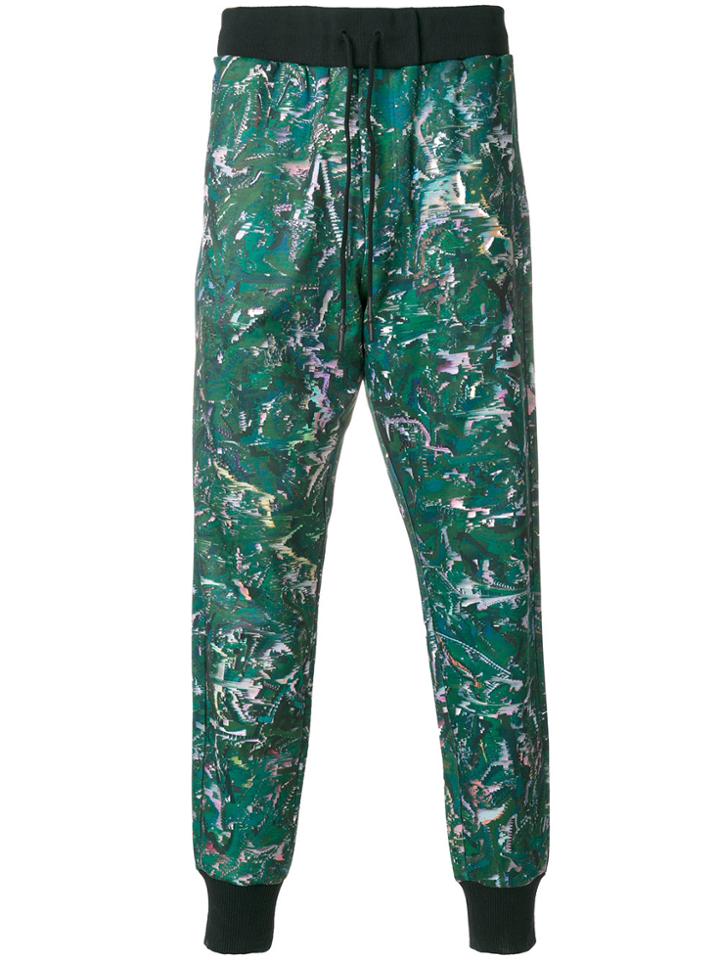 Y-3 Joggers With Glitch Effect Print - Green