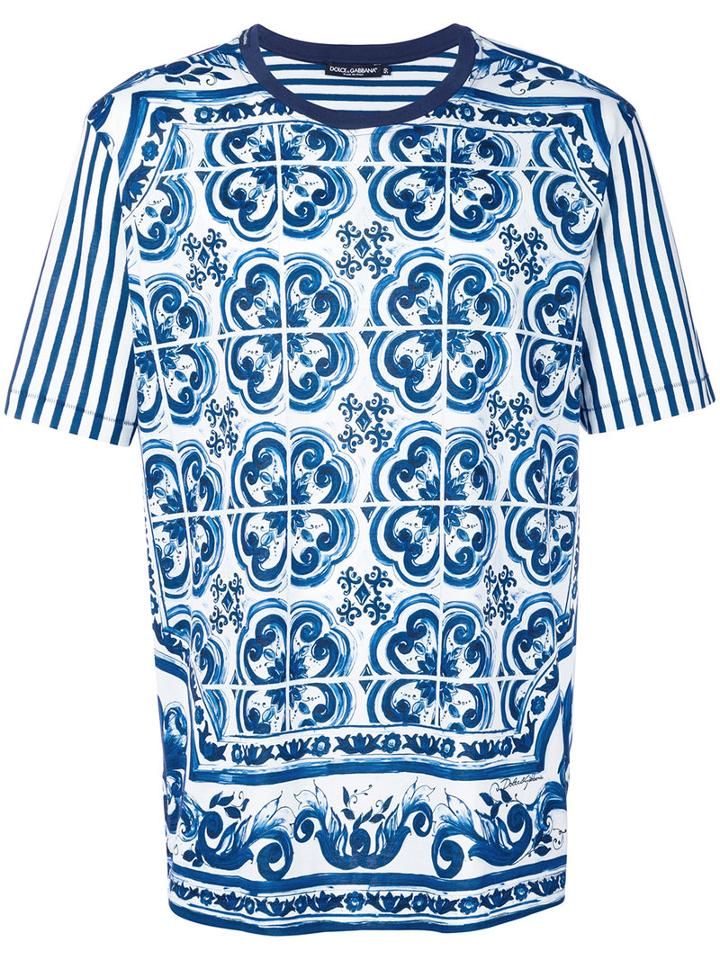 Dolce & Gabbana - Majolica Print T-shirt - Men - Cotton - 48, Blue, Cotton
