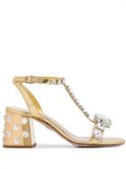 Miu Miu Metallic Embellished Sandals - Gold