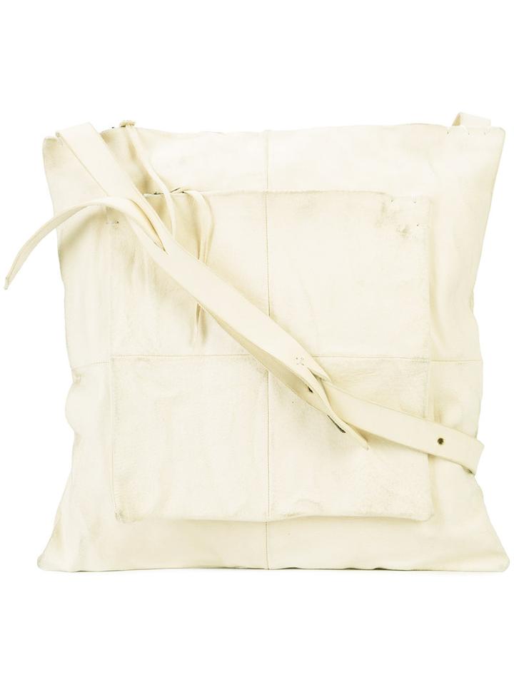 Ma+ Geometric Front Shoulder Bag, Adult Unisex, White, Pig Leather