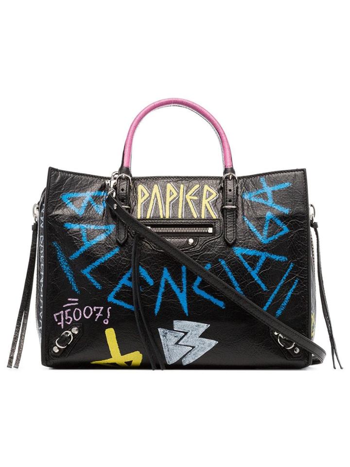 Balenciaga Black Paper Graffiti Leather Bag