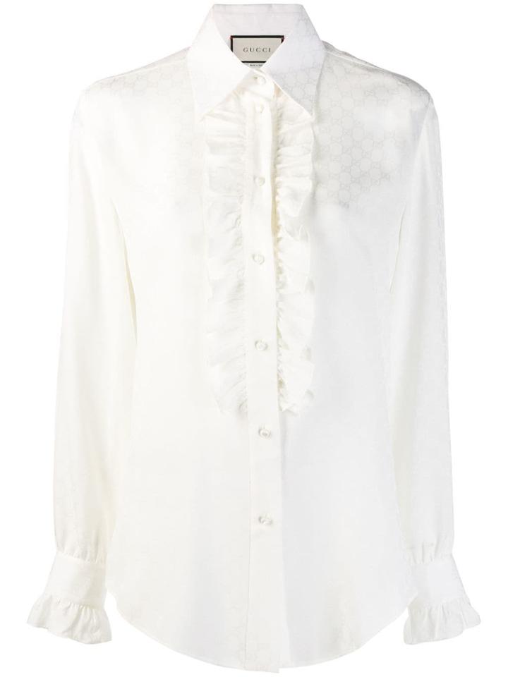 Gucci Ruffled Jacquard Shirt - White