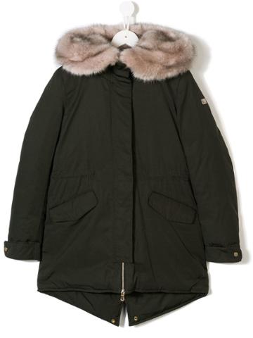 Treapi Teen Trimmed Hooded Coat - Green