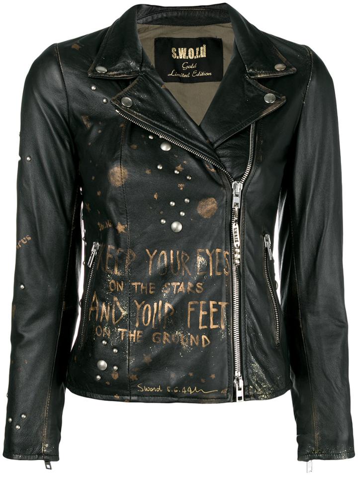 S.w.o.r.d 6.6.44 Orion Writing Biker Jacket - Black