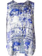 Astraet Drape Effect Palm And Stripe Print Tank Top, Women's, Blue, Polyester