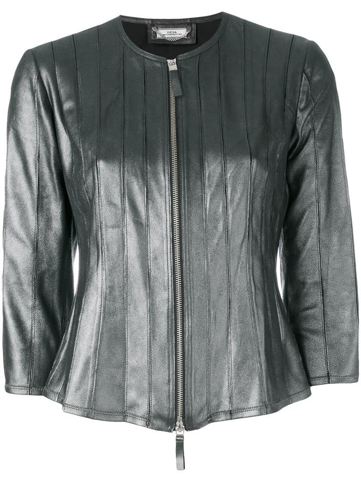 Desa 1972 - Collarless Leather Jacket - Women - Cotton/leather - 40, Grey, Cotton/leather
