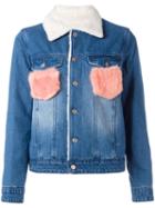 Steve J & Yoni P Fluffy Flap Pockets Jacket, Women's, Size: Medium, Blue, Cotton/acrylic/polyester