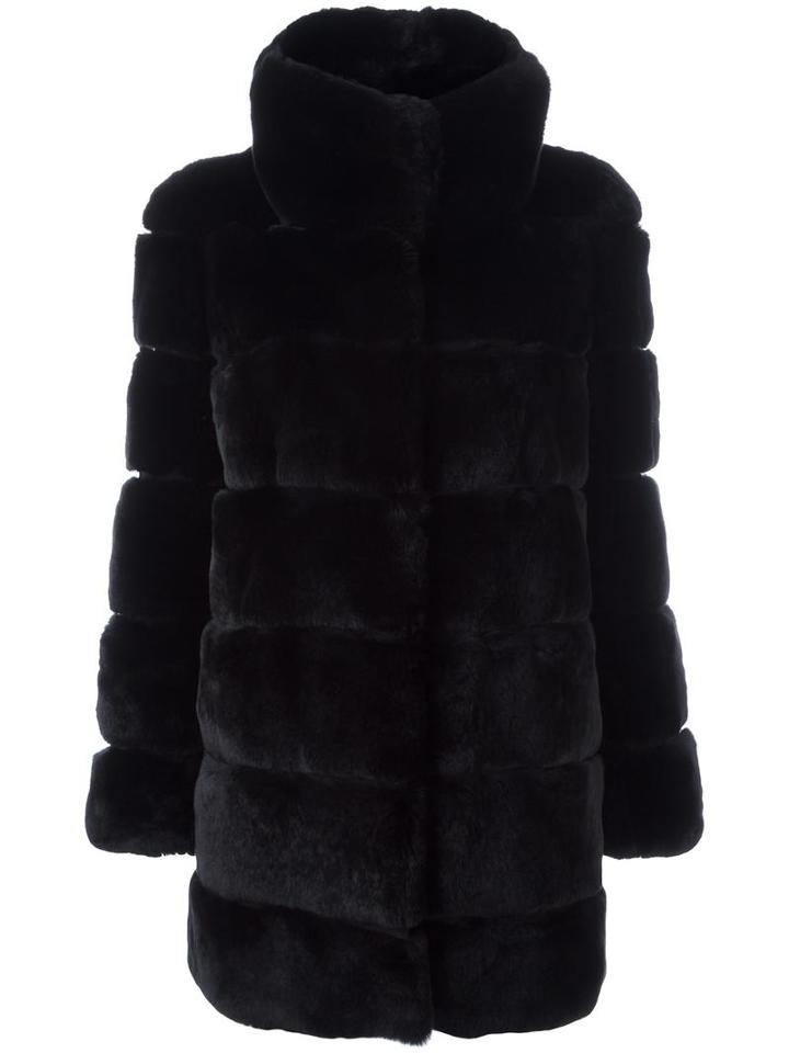 Yves Salomon Fur Coat, Women's, Size: 40, Black, Rabbit Fur/goat Skin/silk/polyester