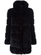 Yves Salomon Fur Coat, Women's, Size: 40, Black, Rabbit Fur/goat Skin/silk/polyester
