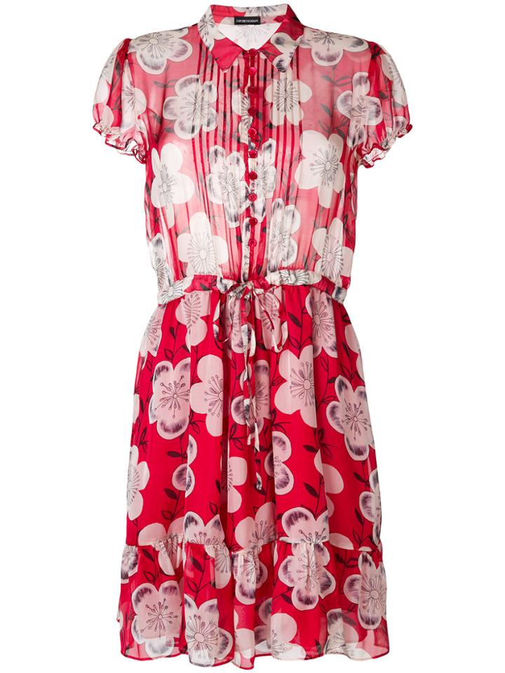 Emporio Armani Ruched Floral-print Shirt Dress - Red