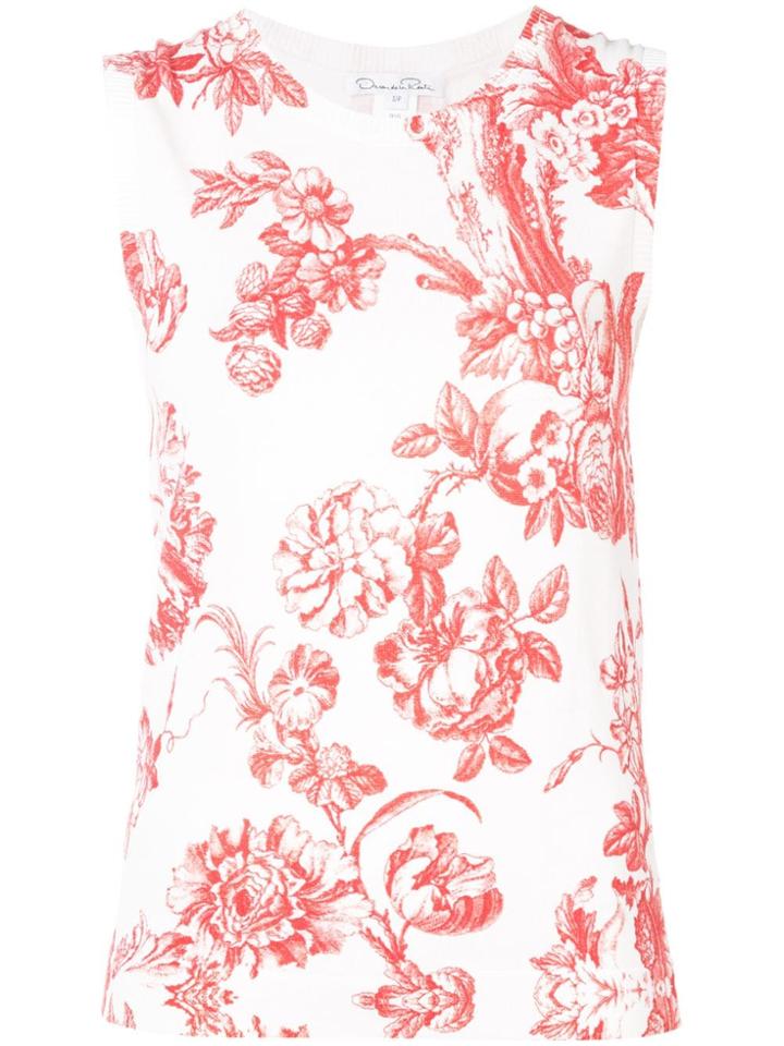 Oscar De La Renta Floral Print Knitted Top - White