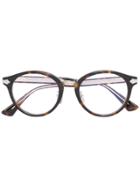 Gucci Eyewear Embossed Titanium Round Glasses - Brown