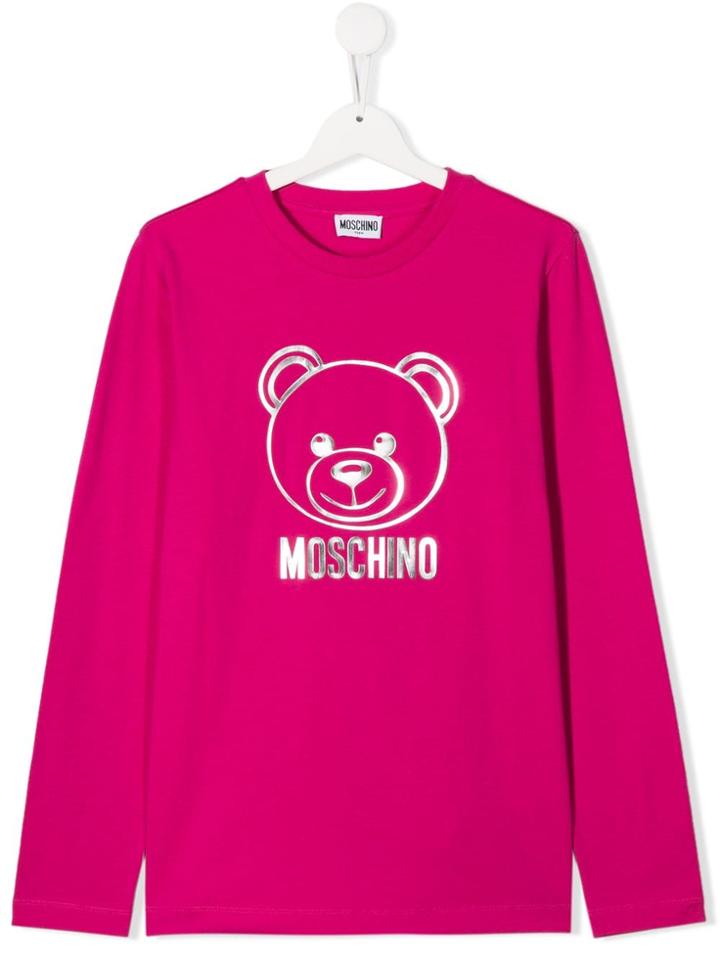 Moschino Kids Teen Metallic Logo Top - Pink